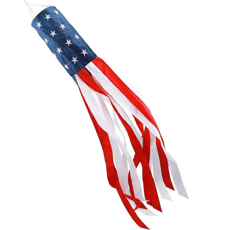 HOOSUN 40 Inch American Windsock,American Wind Socks for Outside Heavy Duty,Patriotic Decorations USA Flag Windsocks With Embroidered Stars,Presidents Day Decorations Red White and Blue Windsock - Image 1